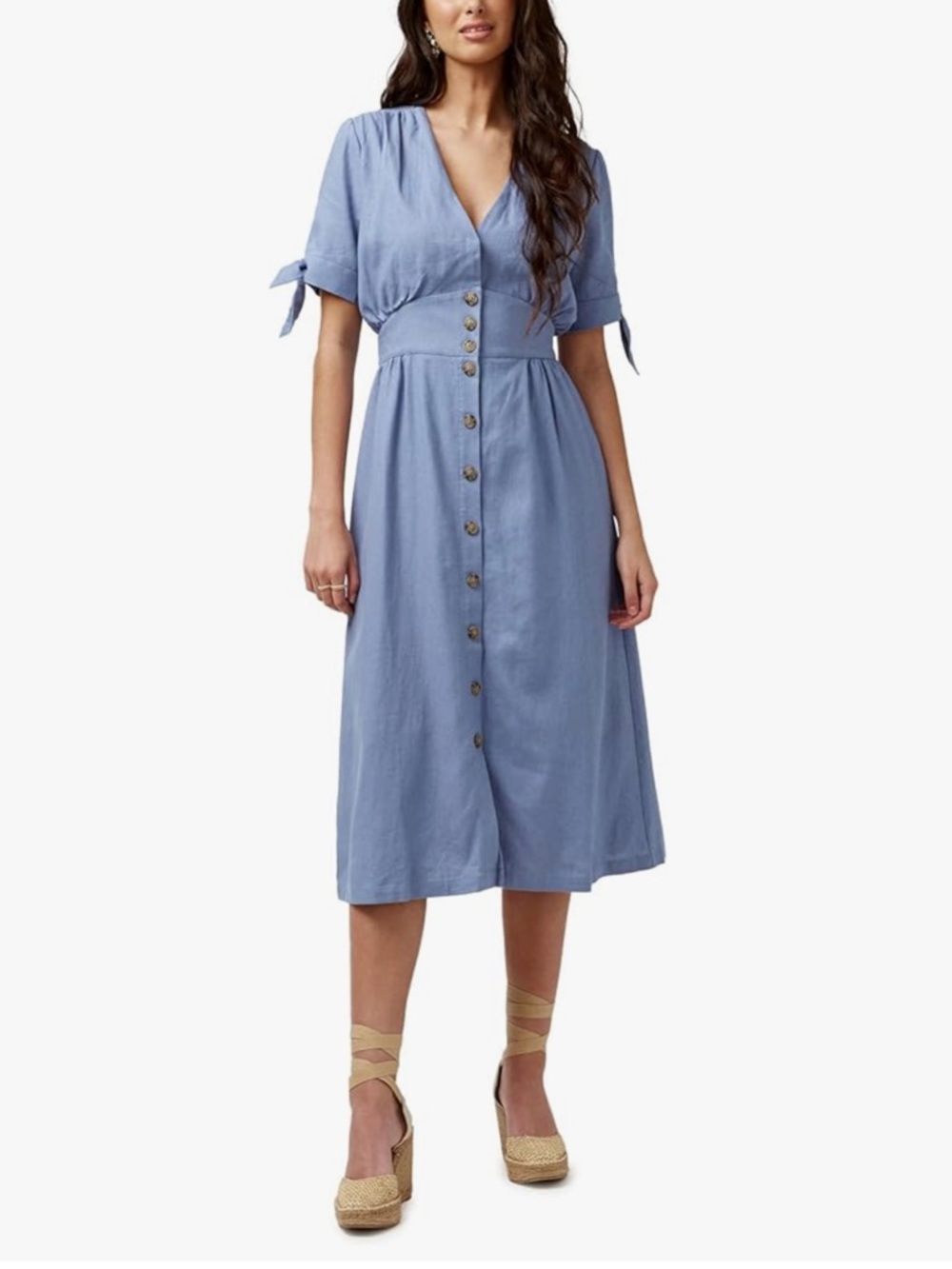 NWT BUFFALO DAVID BITTON Mariposa V-neck Button Front Linen Blend MIDI Dress